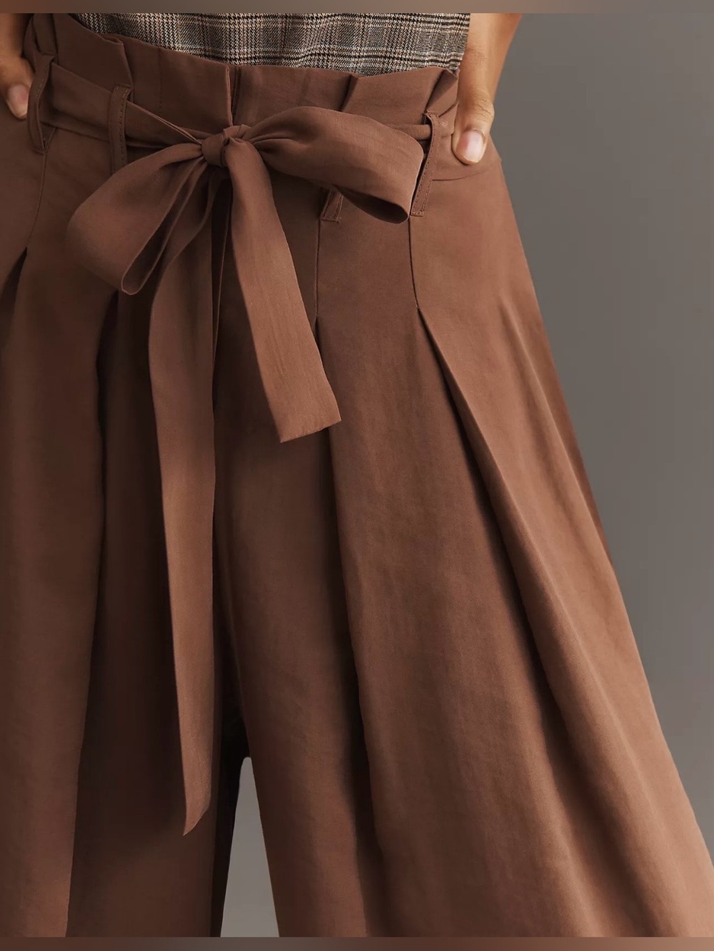 Anthropologie Wide-Leg Paperbag Trousers in a chocolate brown XL tall - Picture 2 of 3